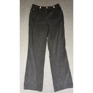 St John Sport Black Straight Leg Pants Gold Logo Hardware Size 8 High Rise